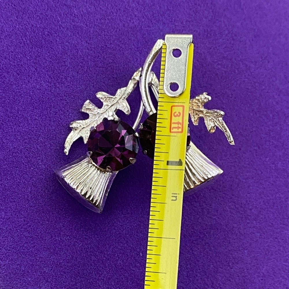 💛 Vintage Sterling Silver Amethyst Rhinestone Floral Brooch - Picture 4 of 4